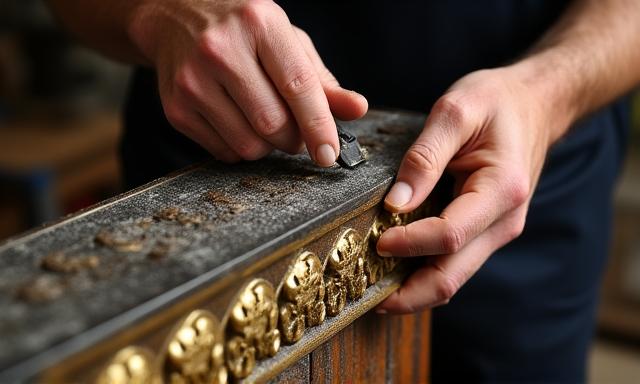 Artigiano al lavoro su una scala in bronzo