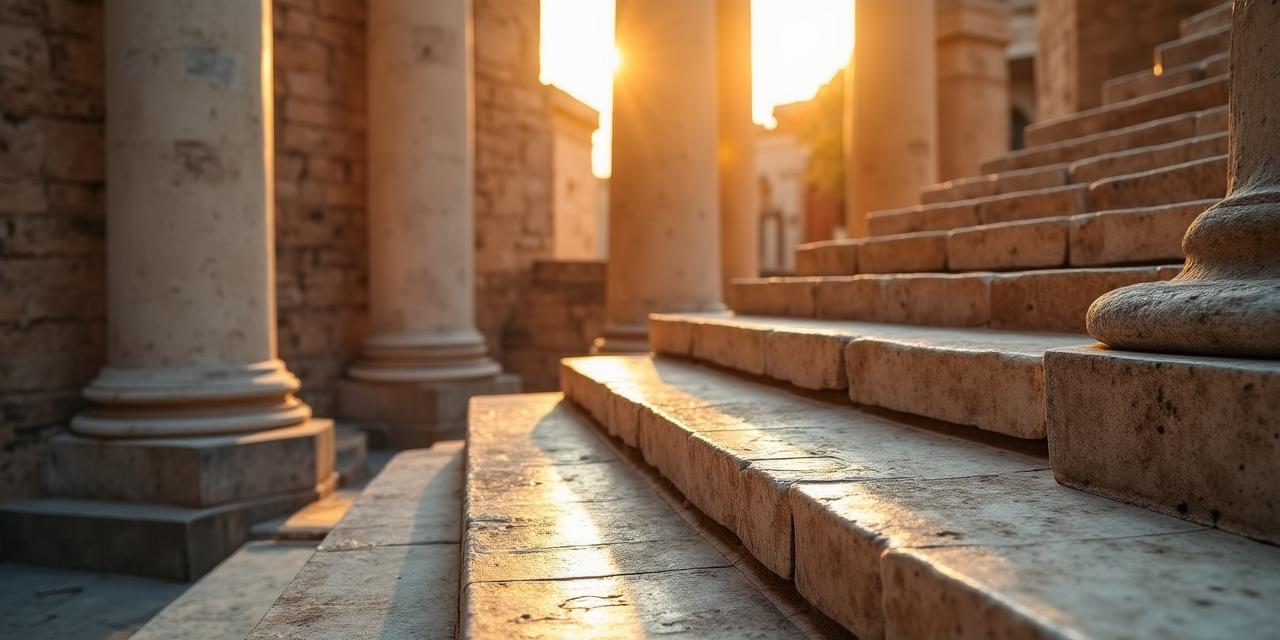 Resti di templi romani in marmo di Carrara sotto la luce del tramonto
